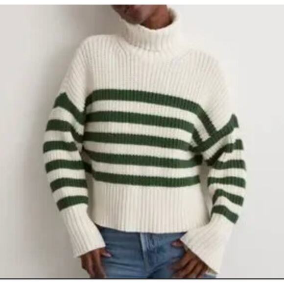 Madewell Wide Rib Turtleneck green stripe Sweater - Picture 5 of 5